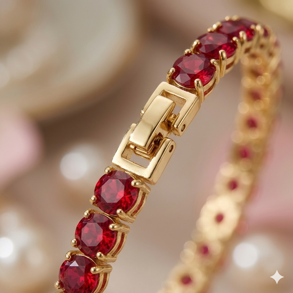 Ruby Tennis Bracelet - Anti Tarnish