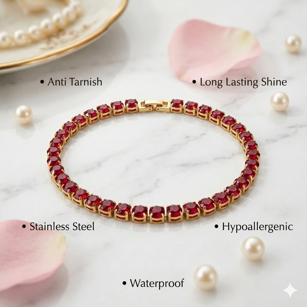 Ruby Tennis Bracelet - Anti Tarnish