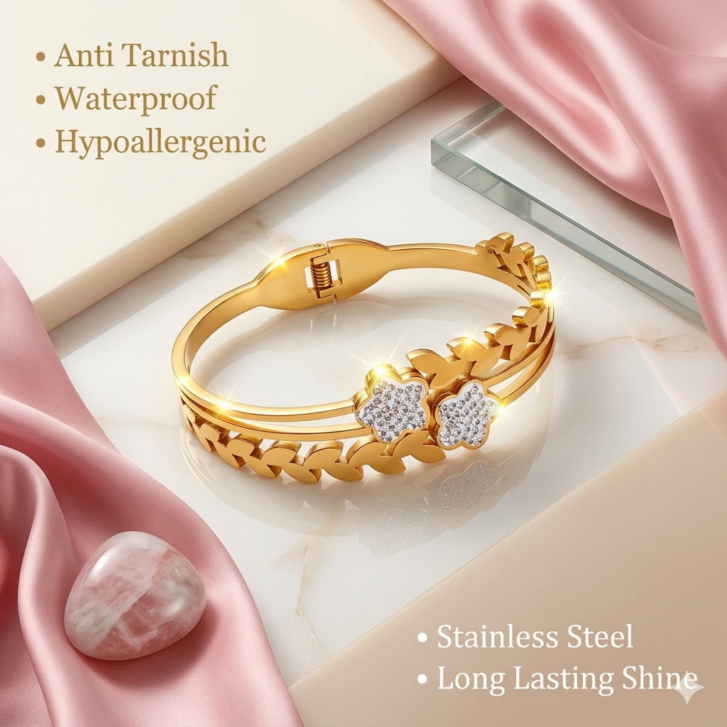 Golden Drift Clover Kada - Anti Tarnish