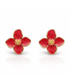 Red Enamel Floral Stud Earrings