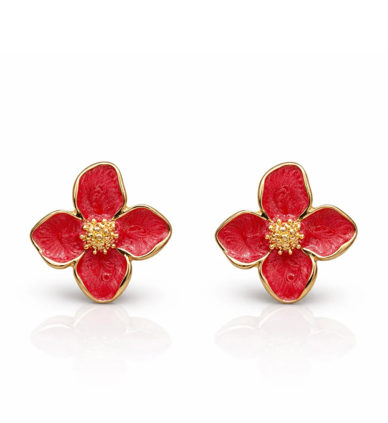 Red Enamel Floral Stud Earrings