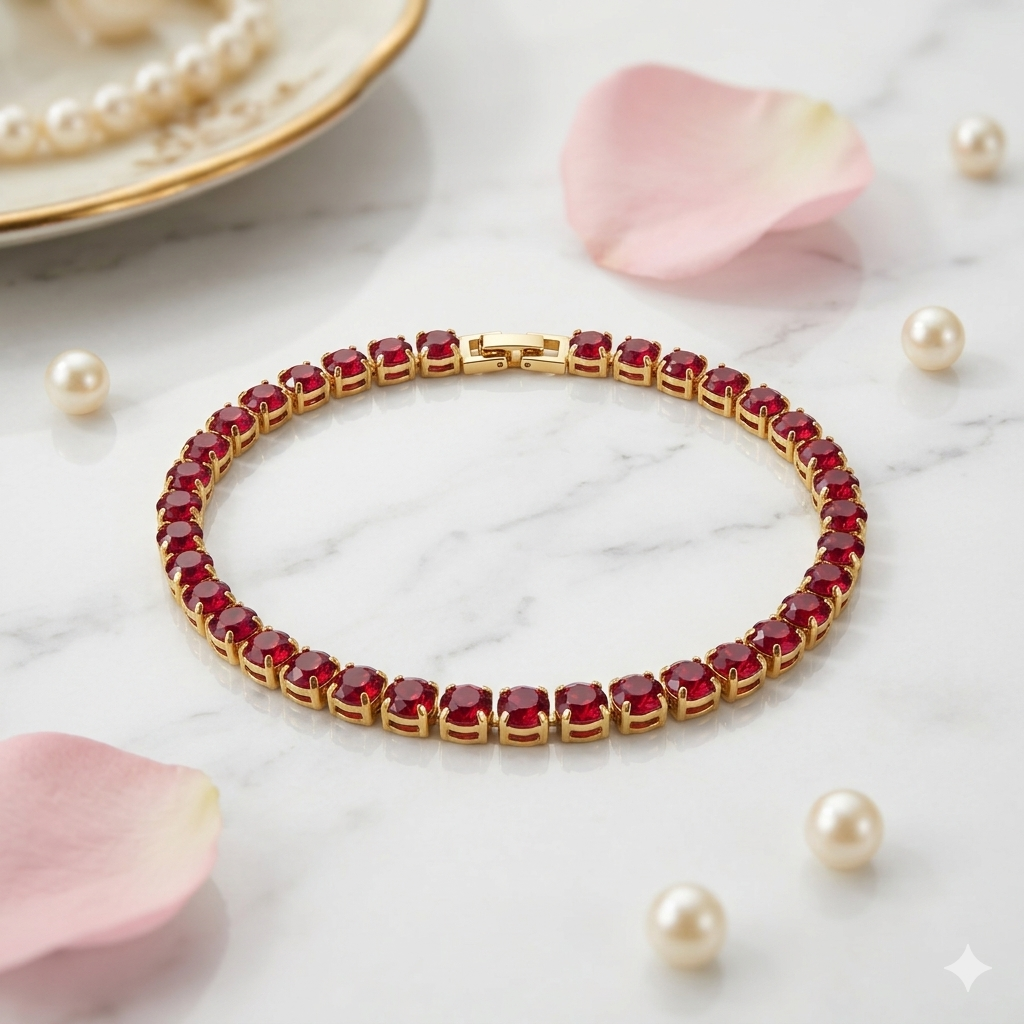 Ruby Tennis Bracelet - Anti Tarnish