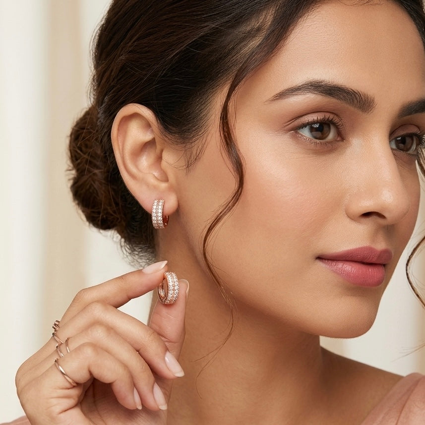 Anti-Tarnish Rose Gold CZ Hoop Earrings