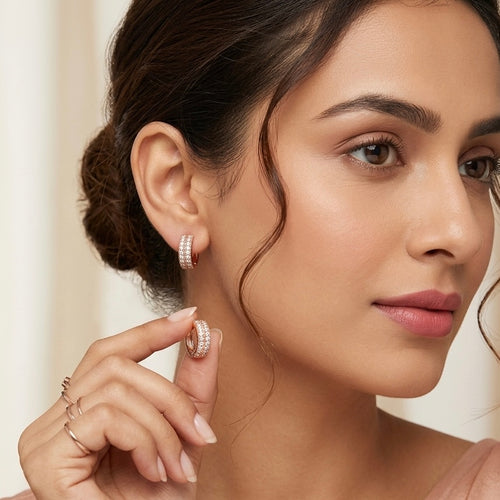 Anti-Tarnish Rose Gold CZ Hoop Earrings
