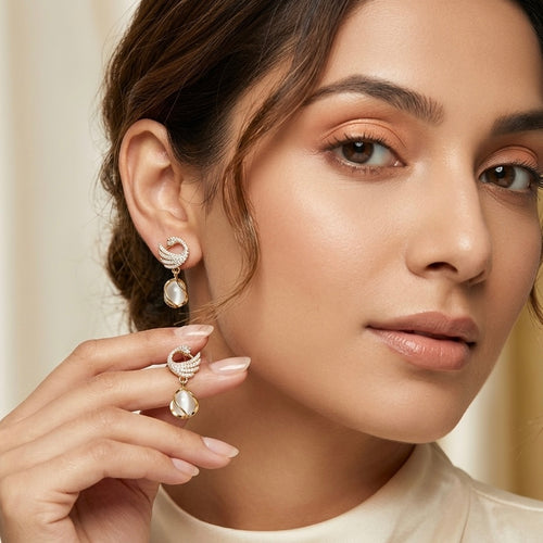 Crystal Swan Droplet Earrings
