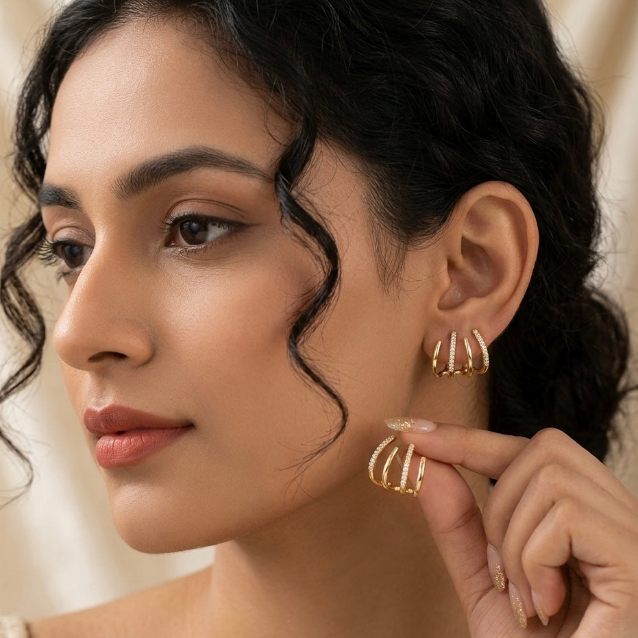 Triple-Row Crystal Earrings