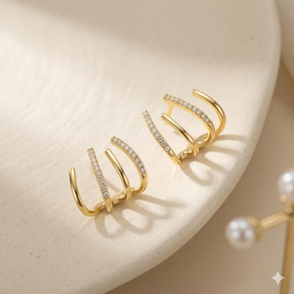 Triple-Row Crystal Earrings