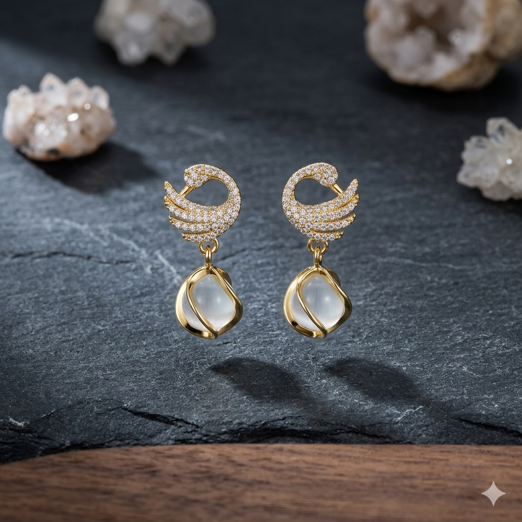 Crystal Swan Droplet Earrings