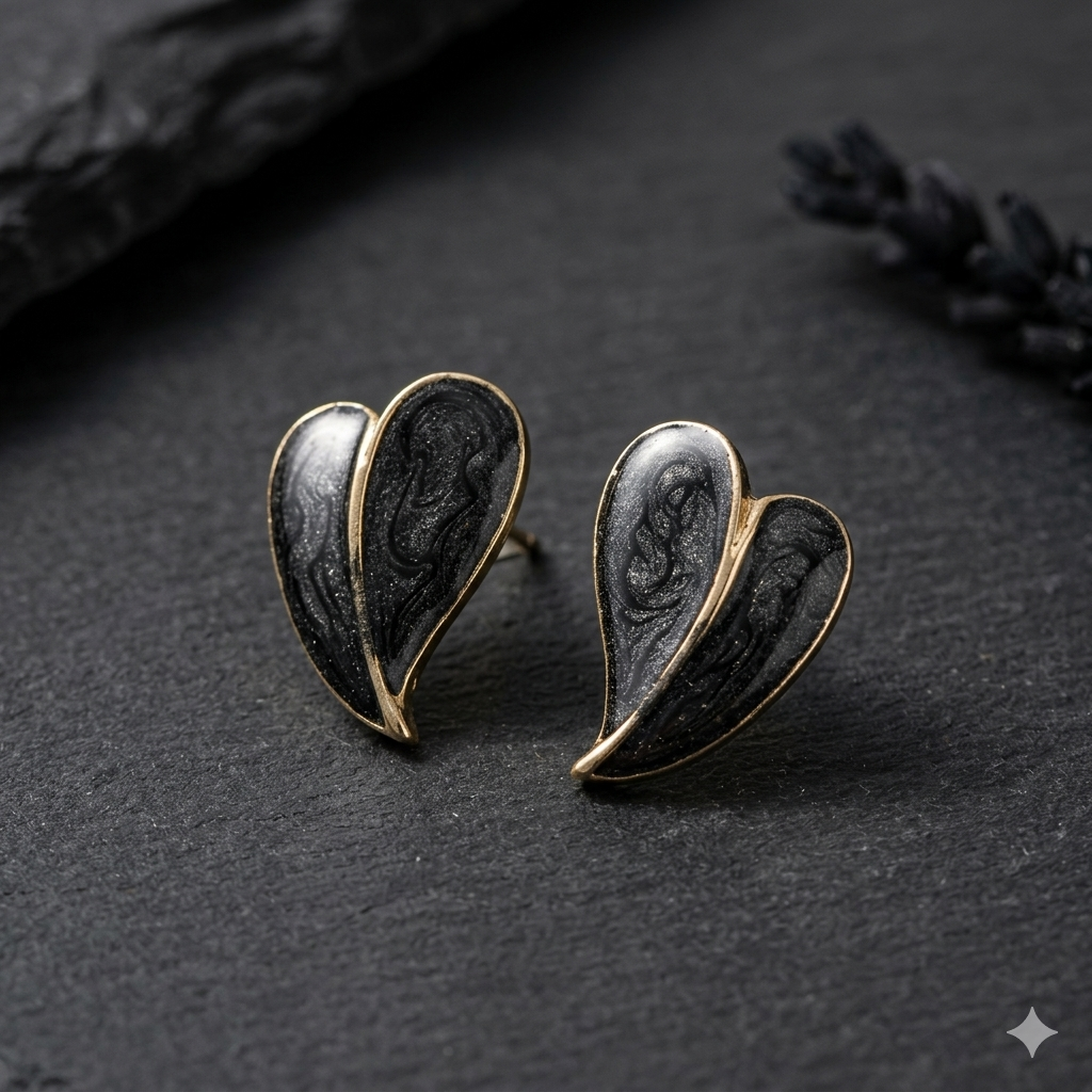 Midnight Noir Heart Hoops Earrings