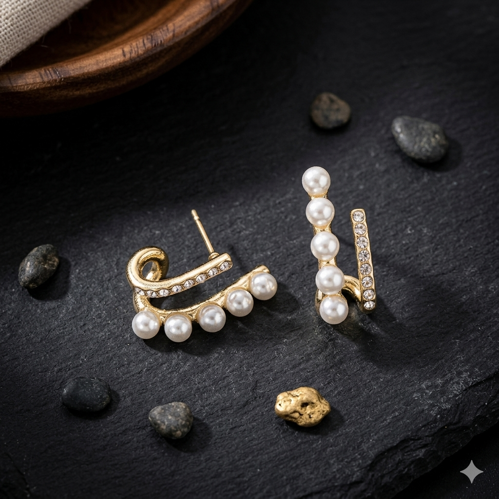 Pearl & Gold Dual String Earrings