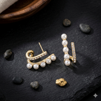Pearl & Gold Dual String Earrings