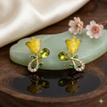 Yellow Floral Crystal Stud Earrings