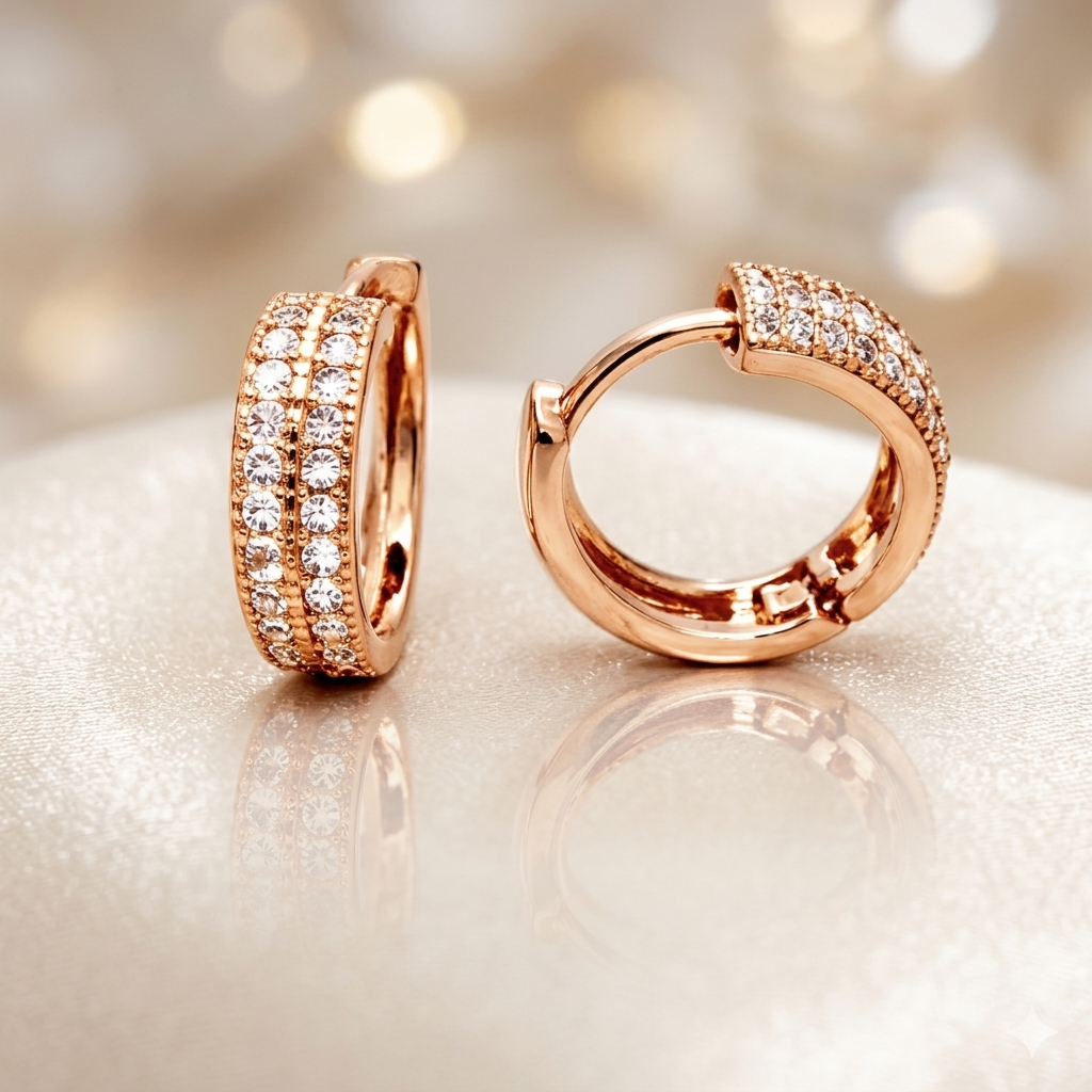 Anti-Tarnish Rose Gold CZ Hoop Earrings