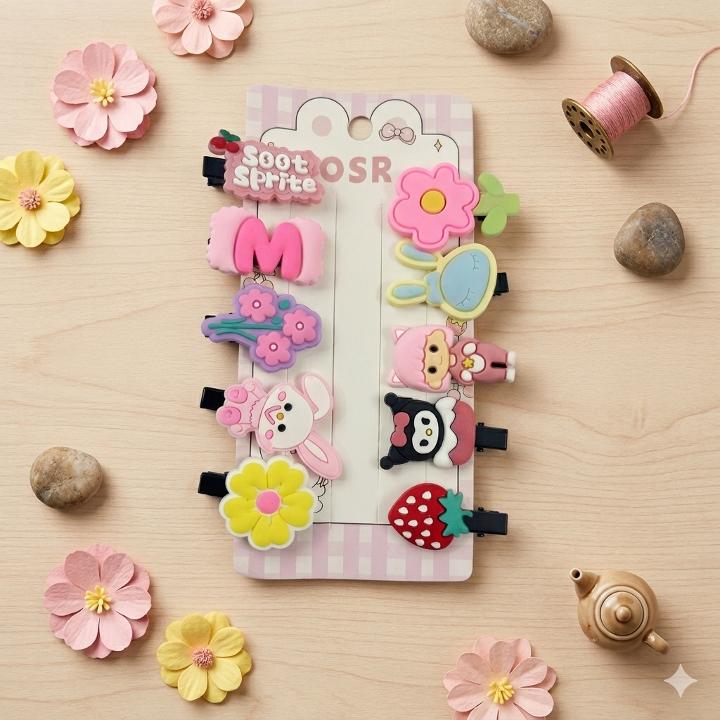 Kids Cartoon Hair Pins - Set of 10 Pins